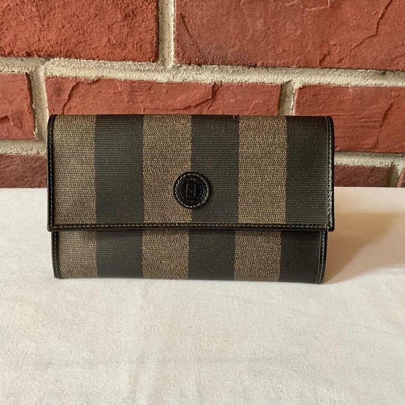•Fendi Tobacco Pequin Coated Canvas Bifold Snap Wallet
